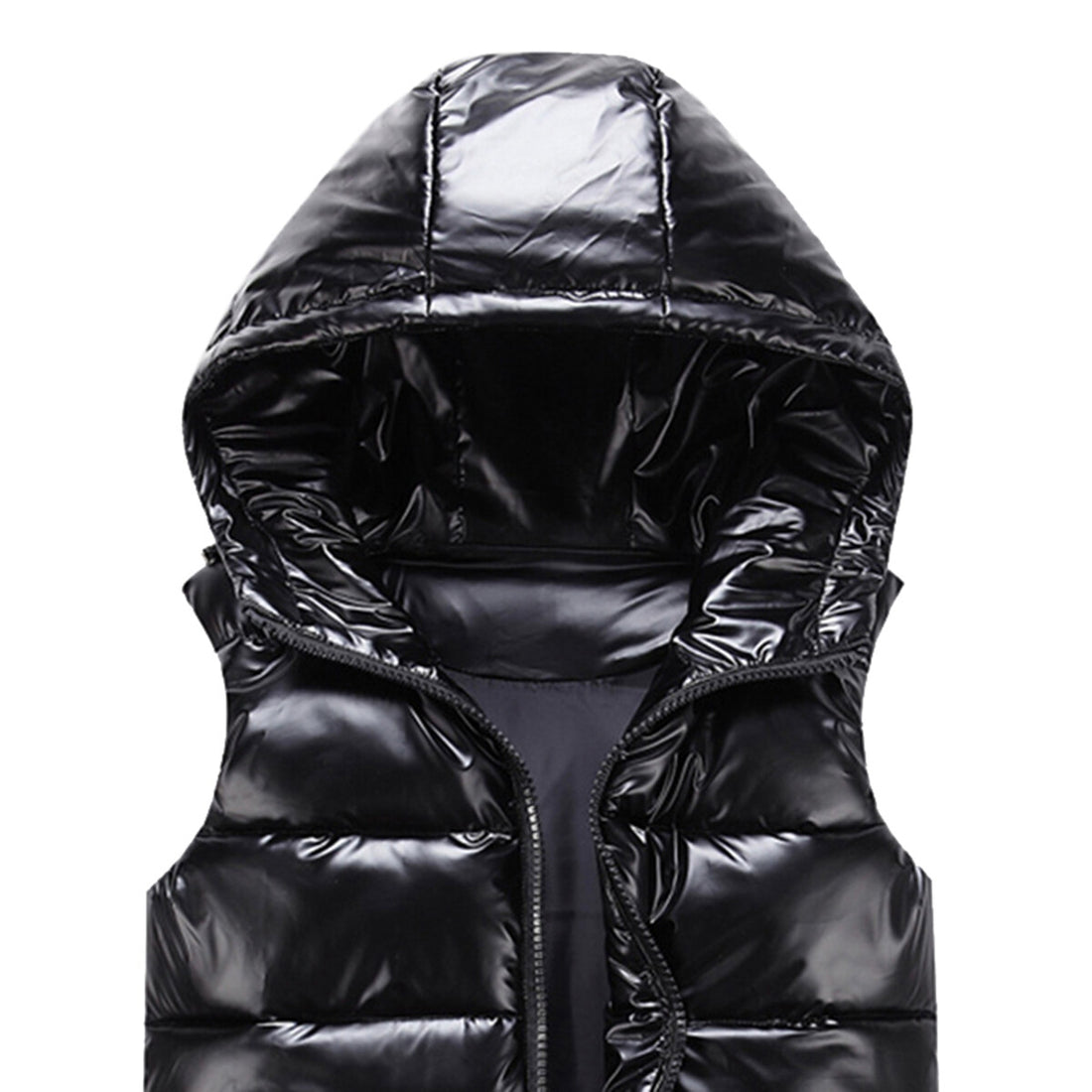 Allthemen Padded Vest, Bodywarmer, Glossy Waterproof Hooded Black