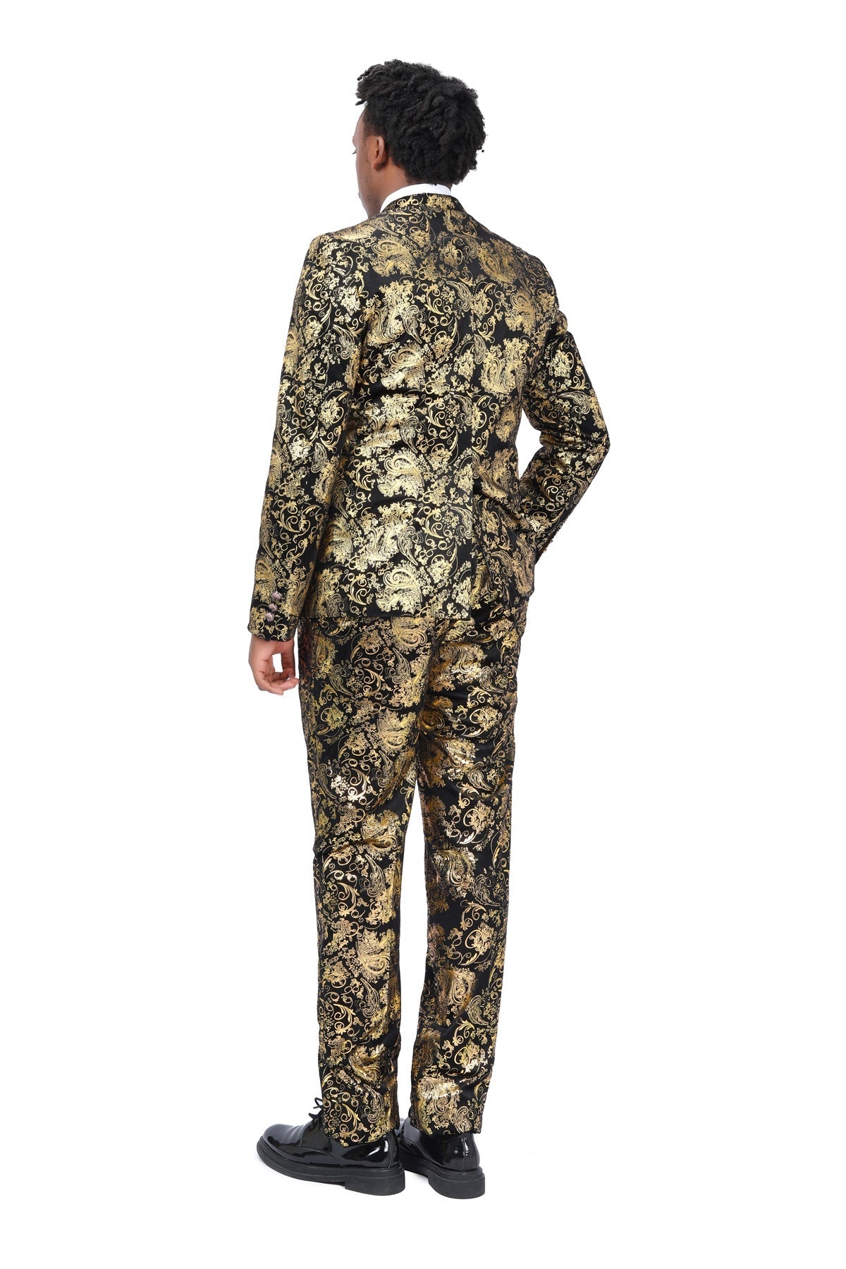 2-Piece Slim Fit Gold Floral Dress Suit