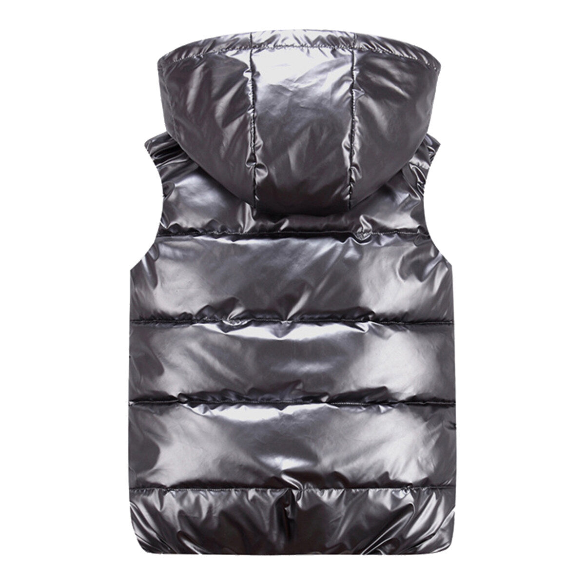 Allthemen Padded Vest, Bodywarmer, Glossy Waterproof Hooded Silver