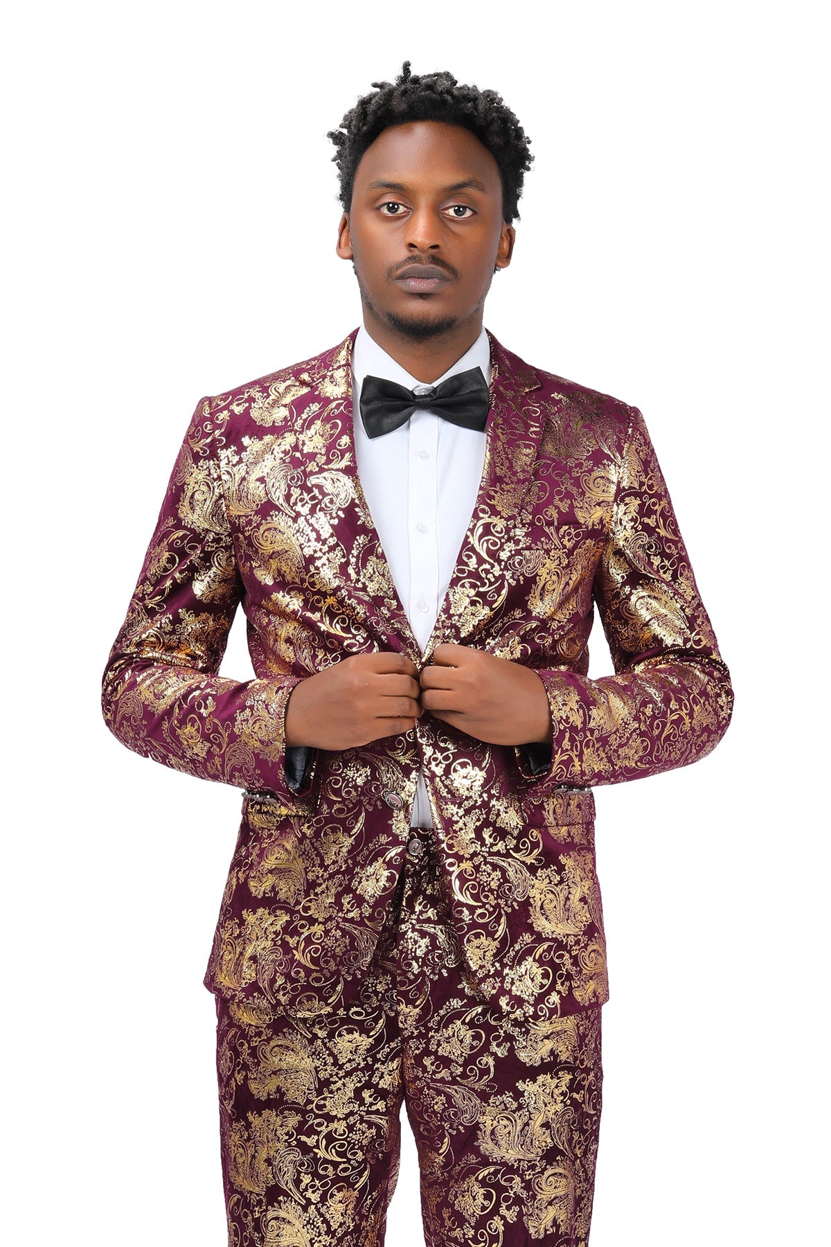 Red Gold Floral Suit - 2-Piece Slim Fit Elegant Attire