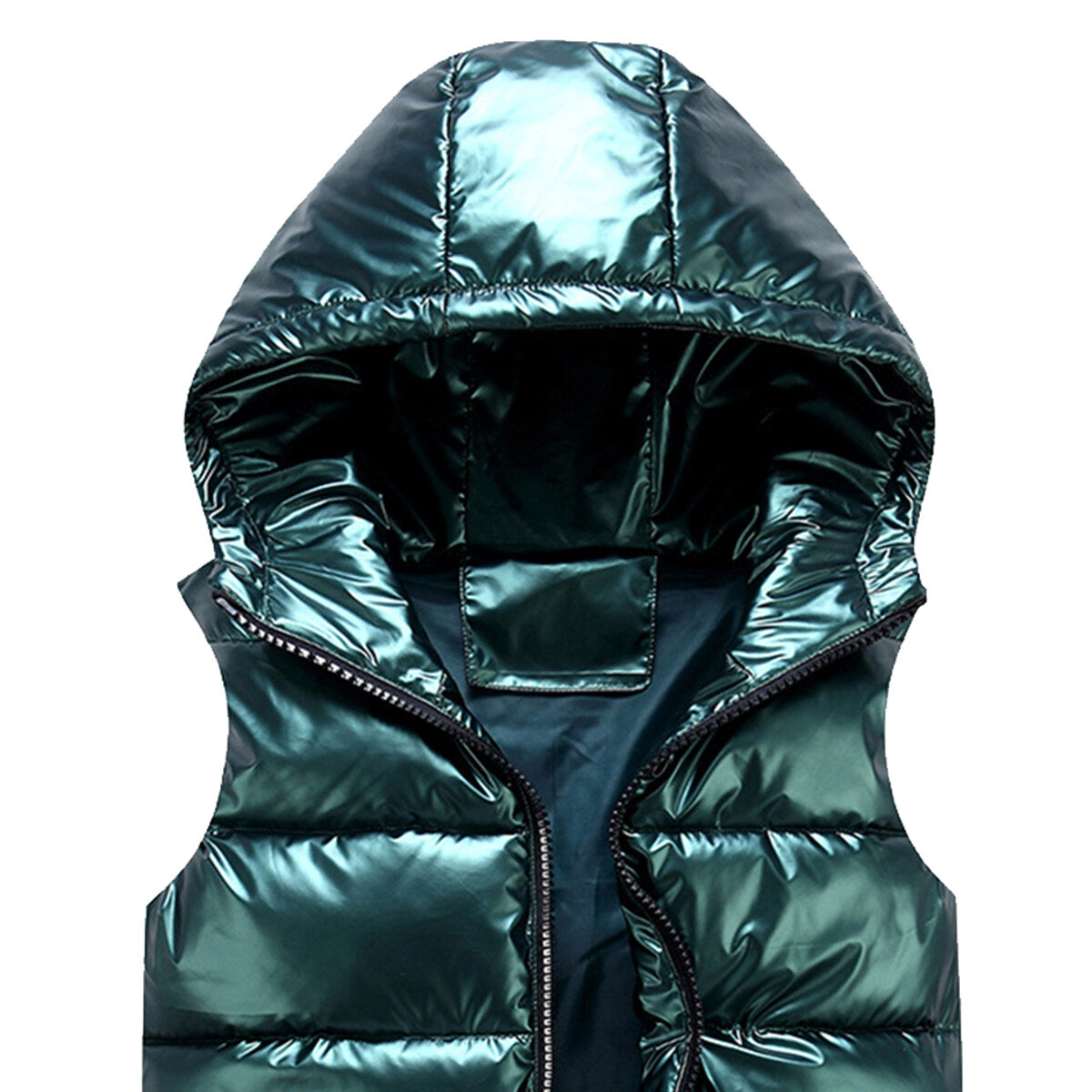 Allthemen Padded Vest, Bodywarmer, Glossy Waterproof Hooded Green
