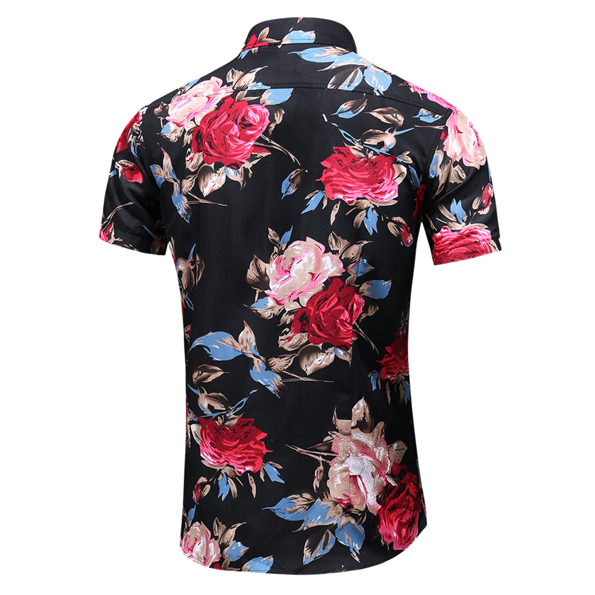 Slim Fit Red Flower Floral Style Shirt Black