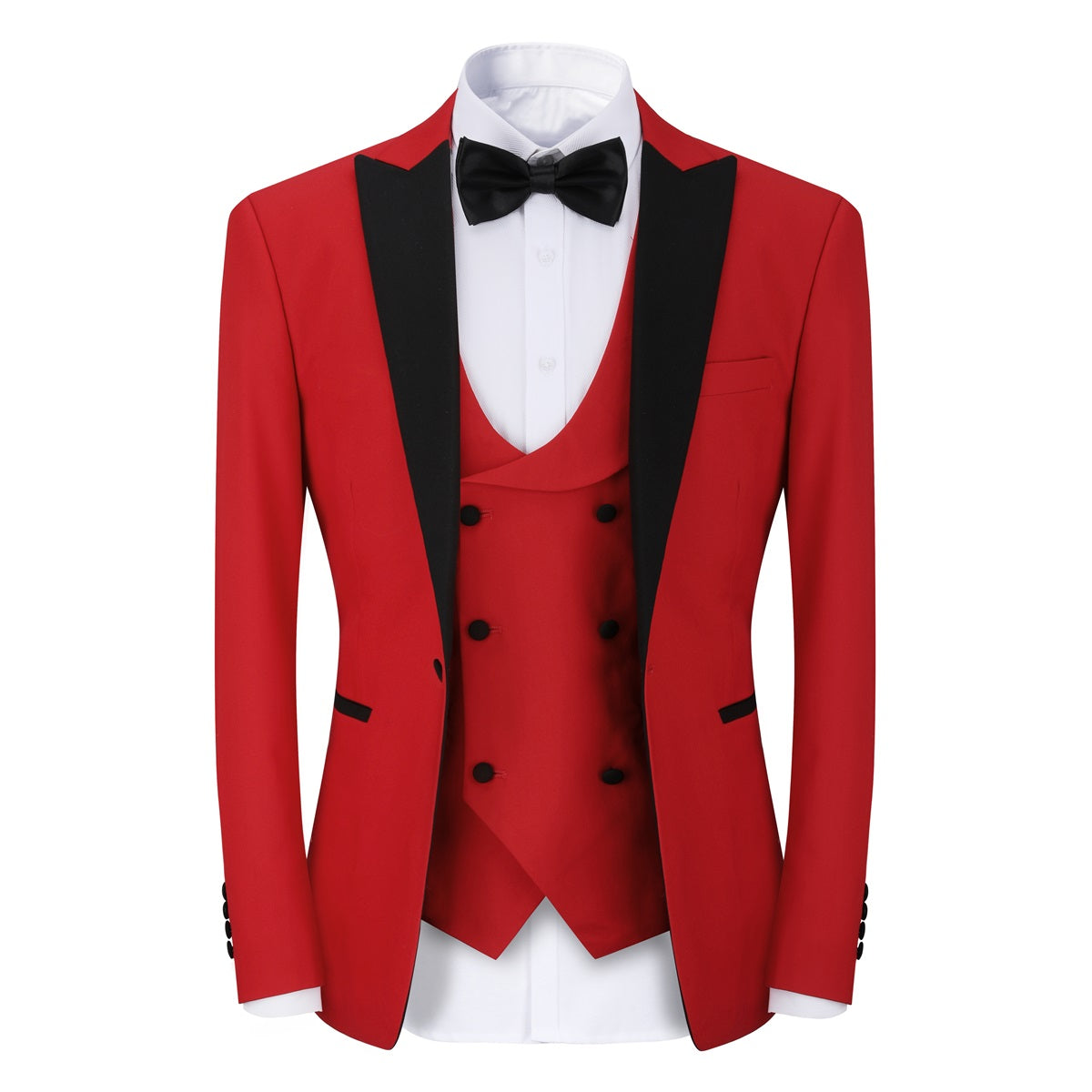 Red Slim Fit Peak Lapel 3-Piece Suit