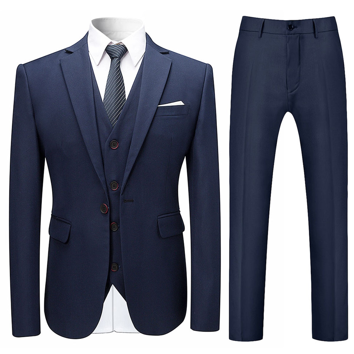 3-Piece Slim Fit Solid Dark Blue Smart Wedding Formal Suit