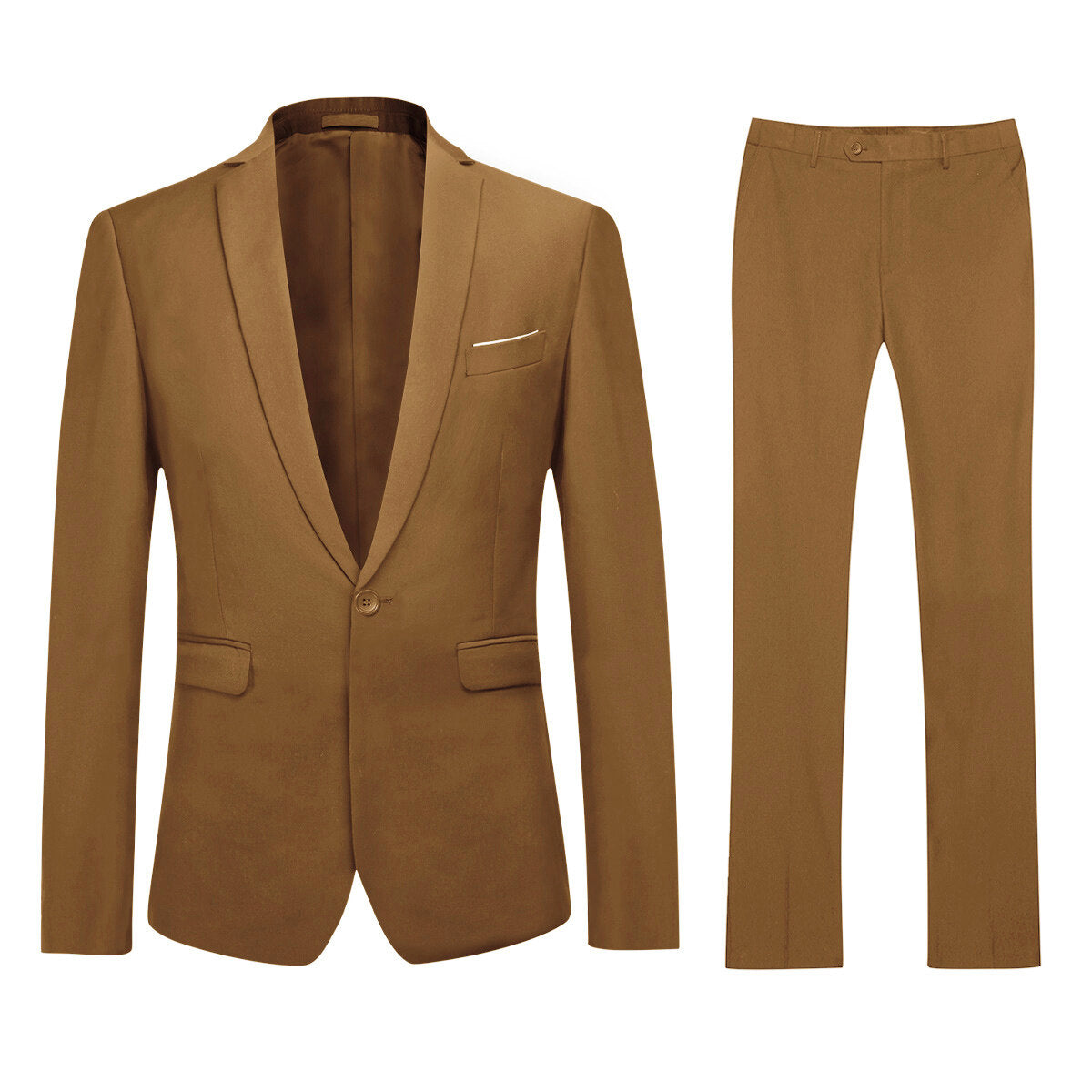 2-Piece Slim Fit Simple Designed Coffee Suit-EU