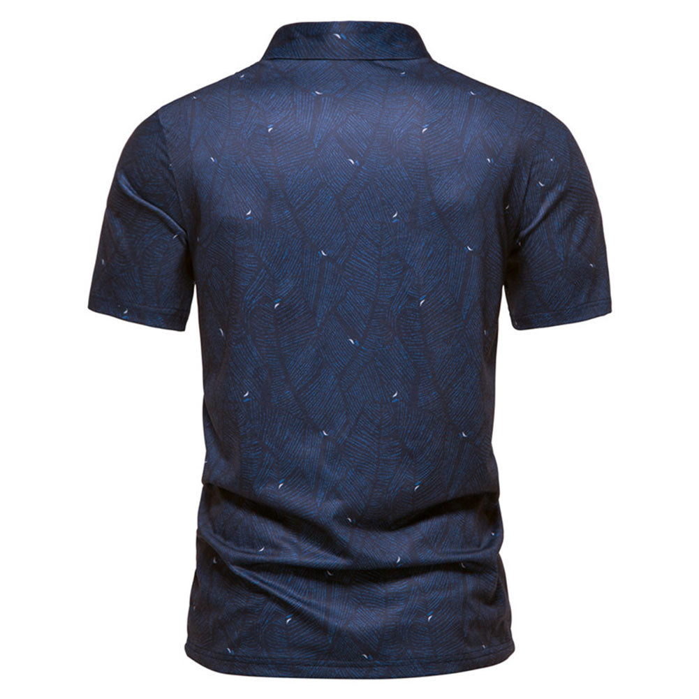 Slim Fit Star Print Polo Navy Shirt