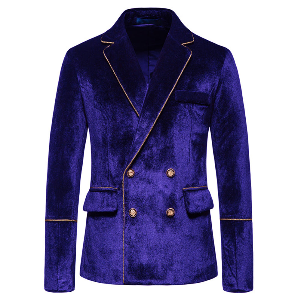 Blue Velvet-Trimmed 2-Piece Double-Breasted Suit