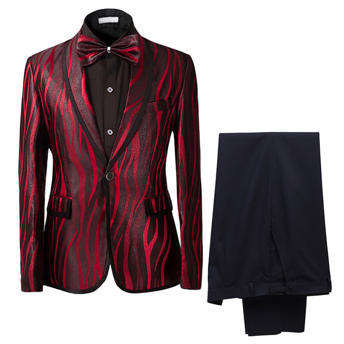 Maroon Zebra Printed 2-Piece Shiny Suit