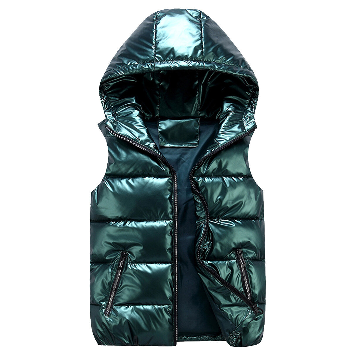 Allthemen Padded Vest, Bodywarmer, Glossy Waterproof Hooded Green