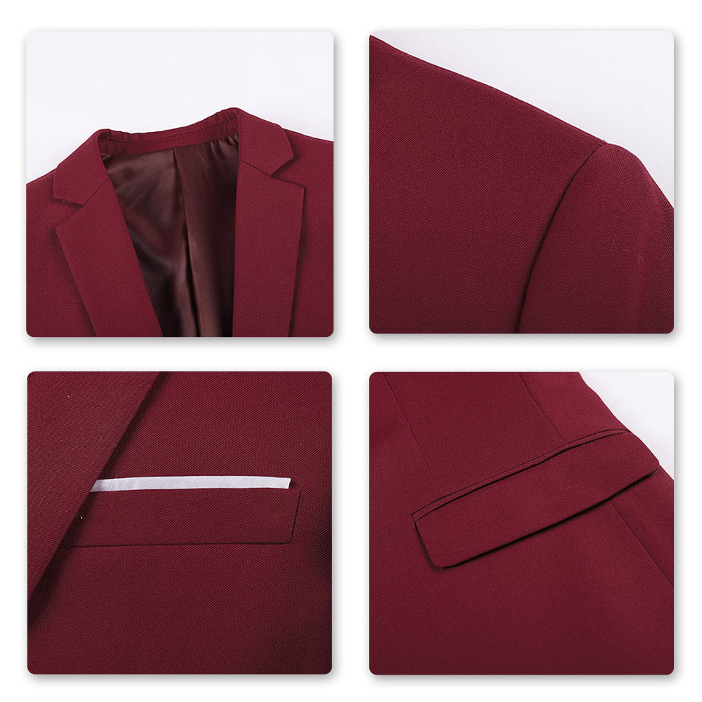 3-Piece Slim Fit One Button Fashion Maroon Suit