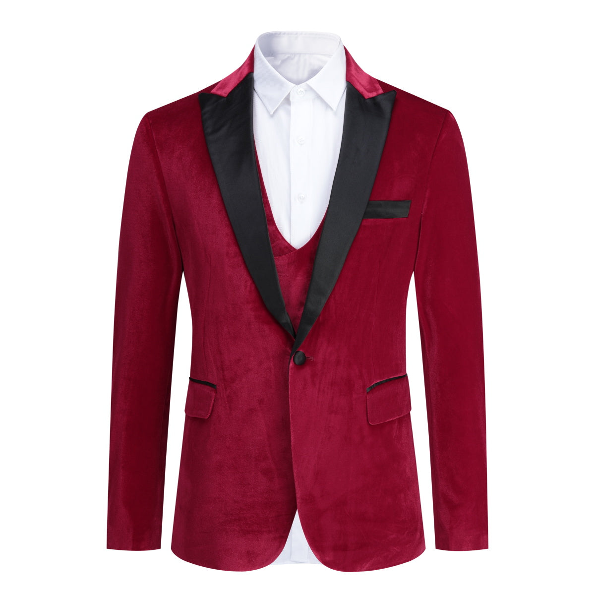 Red Velvet Tuxedo Suit - 3-Piece Lapel One-Button