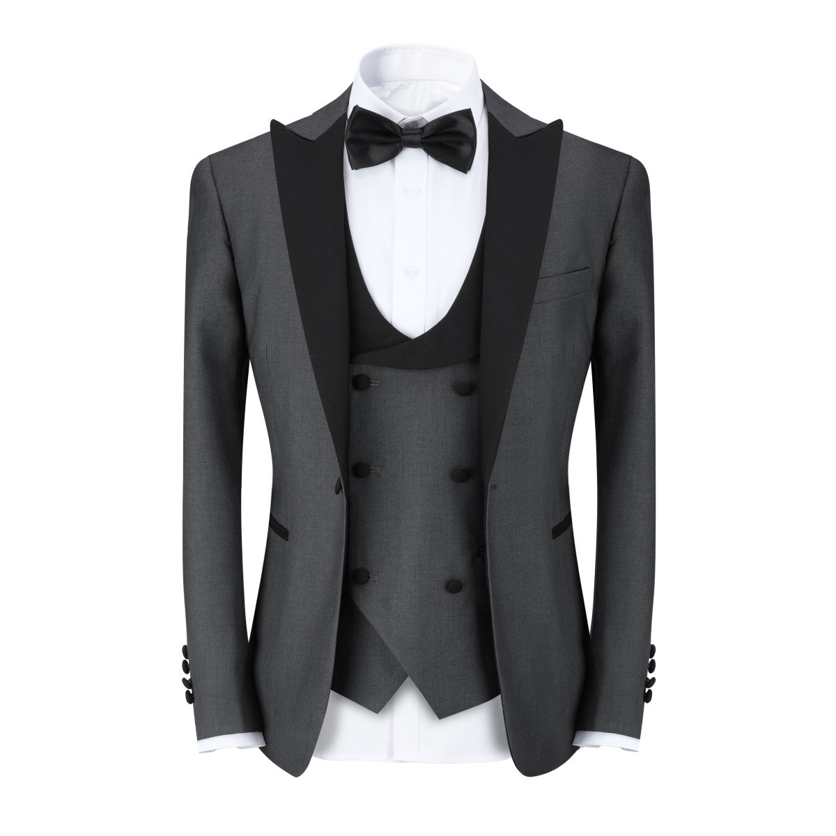 Grey 3-Piece Slim Fit Tuxedo - One Button, Peaked Lapel