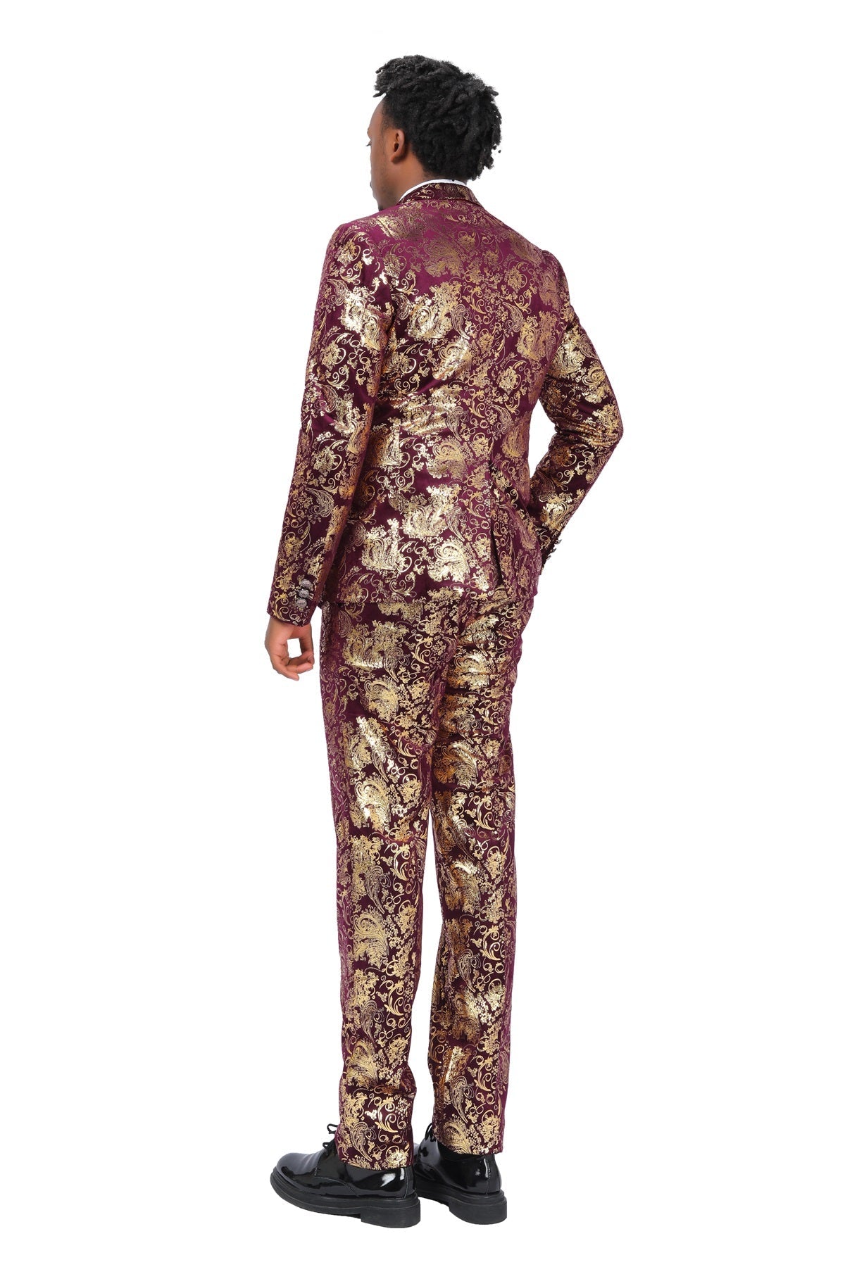 Red Gold Floral Suit - 2-Piece Slim Fit Elegant Attire