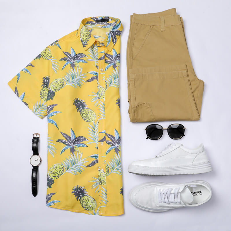 Pineapple Print Yellow Shirt For Men