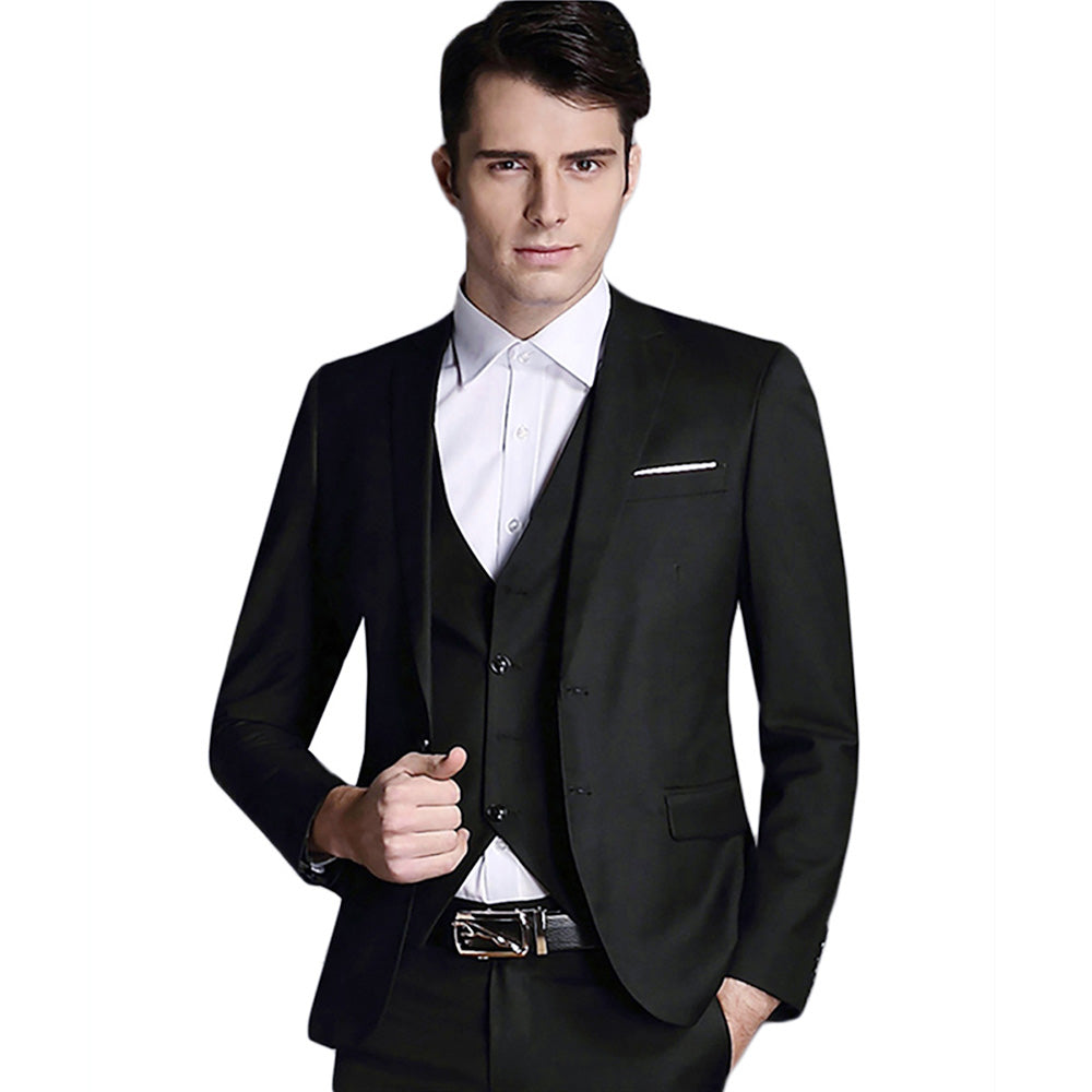 3-Piece Notched Lapel Black Suit