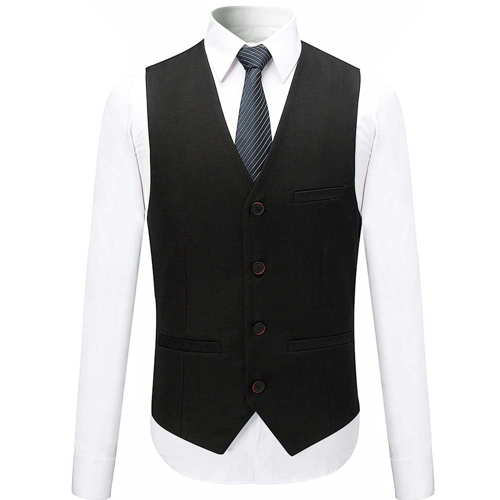 3-Piece Slim Fit Solid Black Smart Wedding Formal Suit