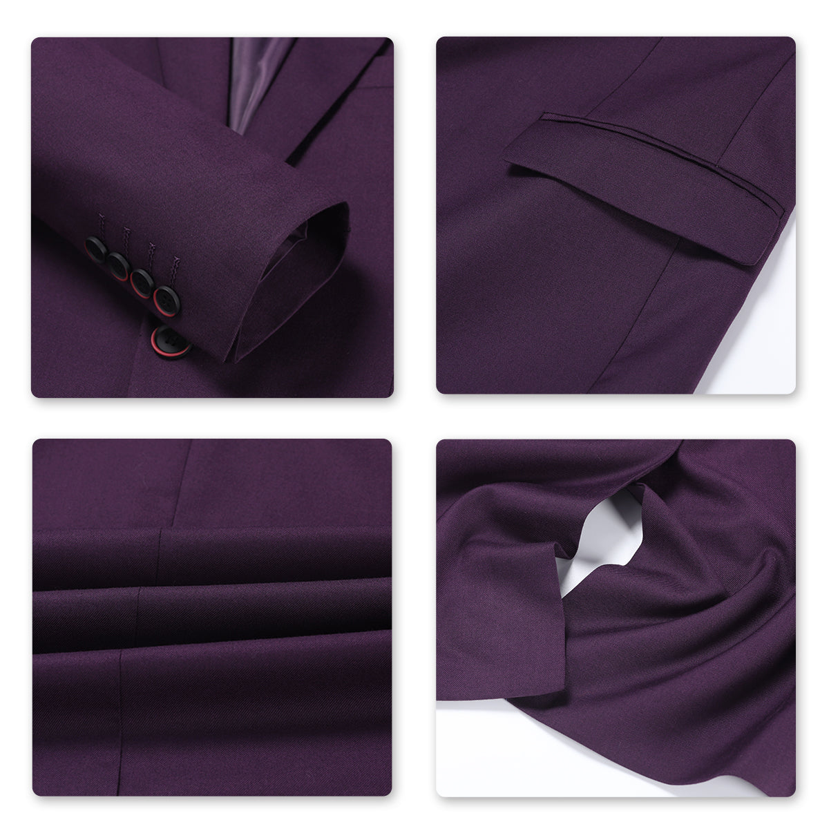 Mens 3-Piece Slim Fit Purple Suit