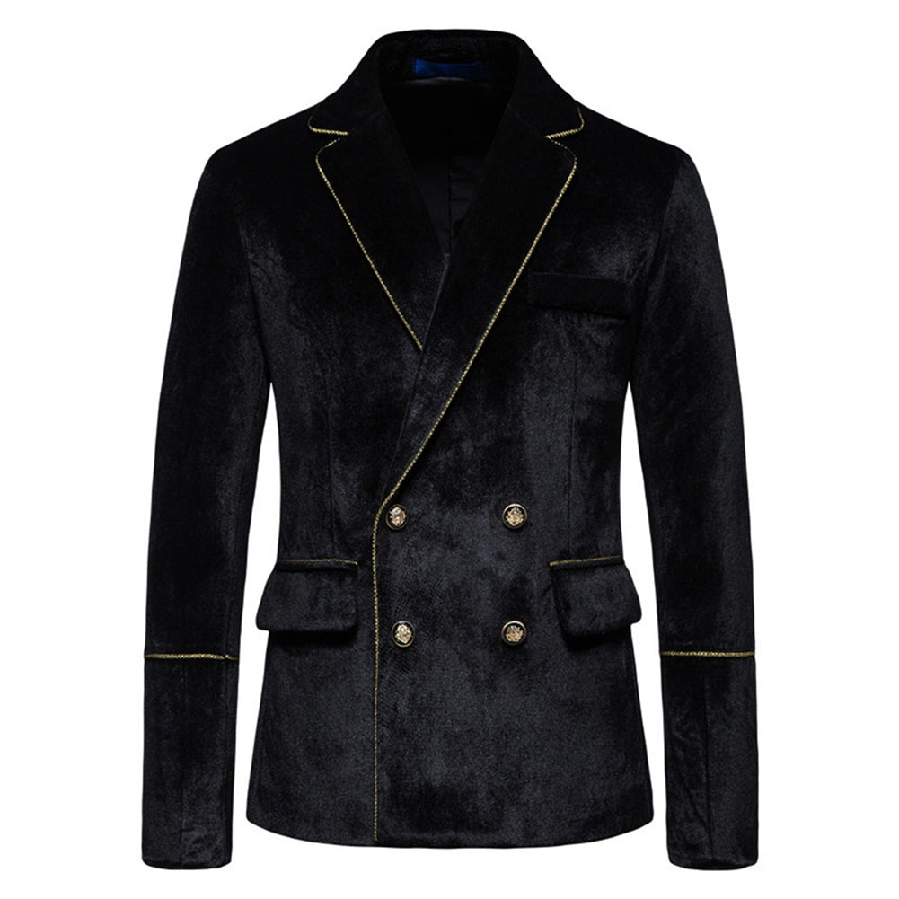 Black Velvet-Trimmed 2-Piece Double-Breasted Suit