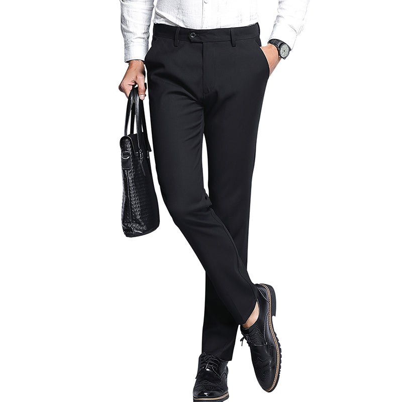 Black Classic Slim Fit Fit Stretch Flat Front Pants