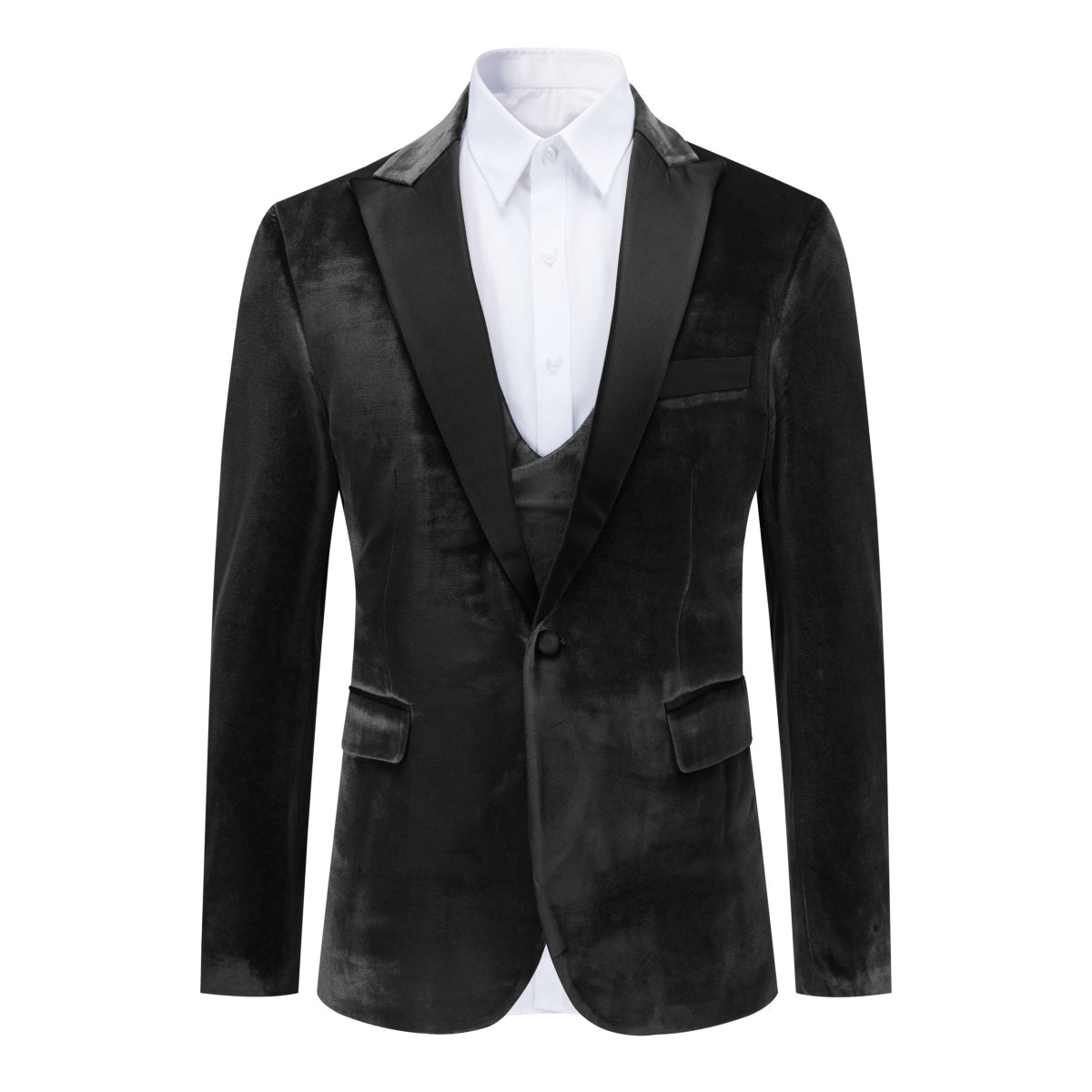 Black Velvet Tuxedo Suit - 3-Piece One Button Lapel Design