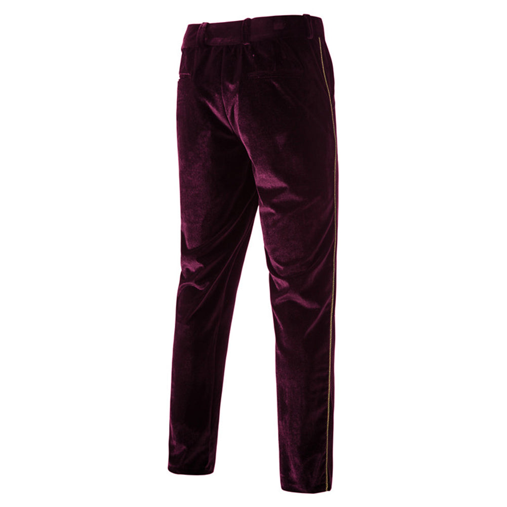 Maroon Velvet-Trimmed 2-Piece Double-Breasted Suit