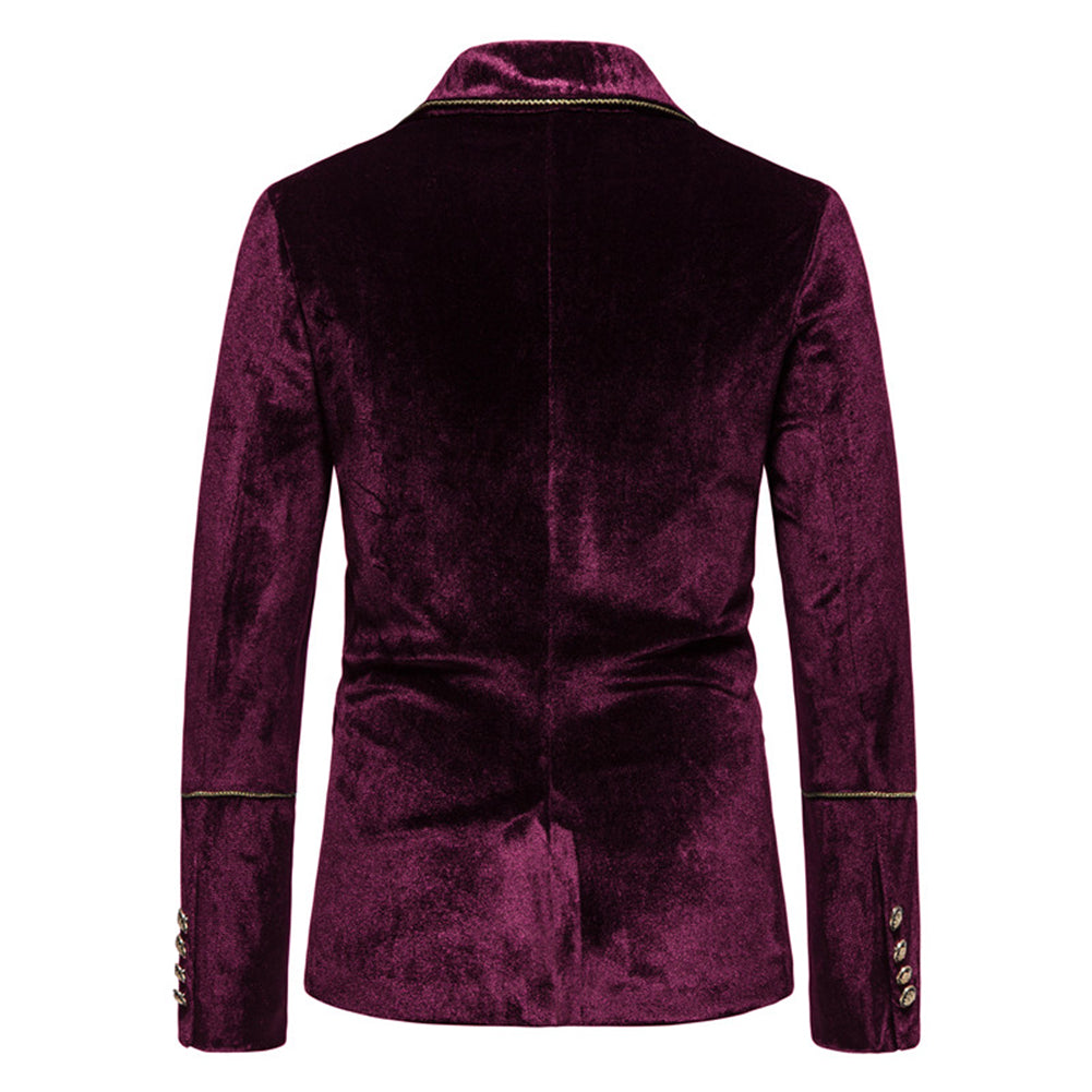 Maroon Velvet-Trimmed 2-Piece Double-Breasted Suit