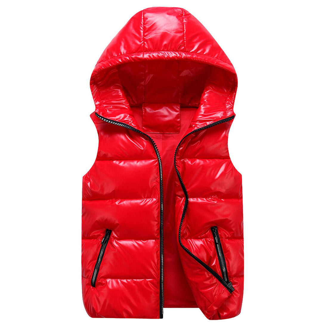 Allthemen Padded Vest, Bodywarmer, Glossy Waterproof Hooded Red