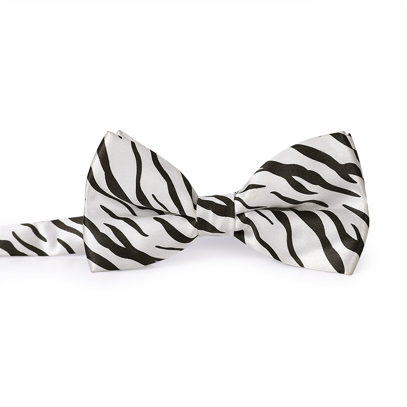 Zebra Stripe Style Bow Tie White