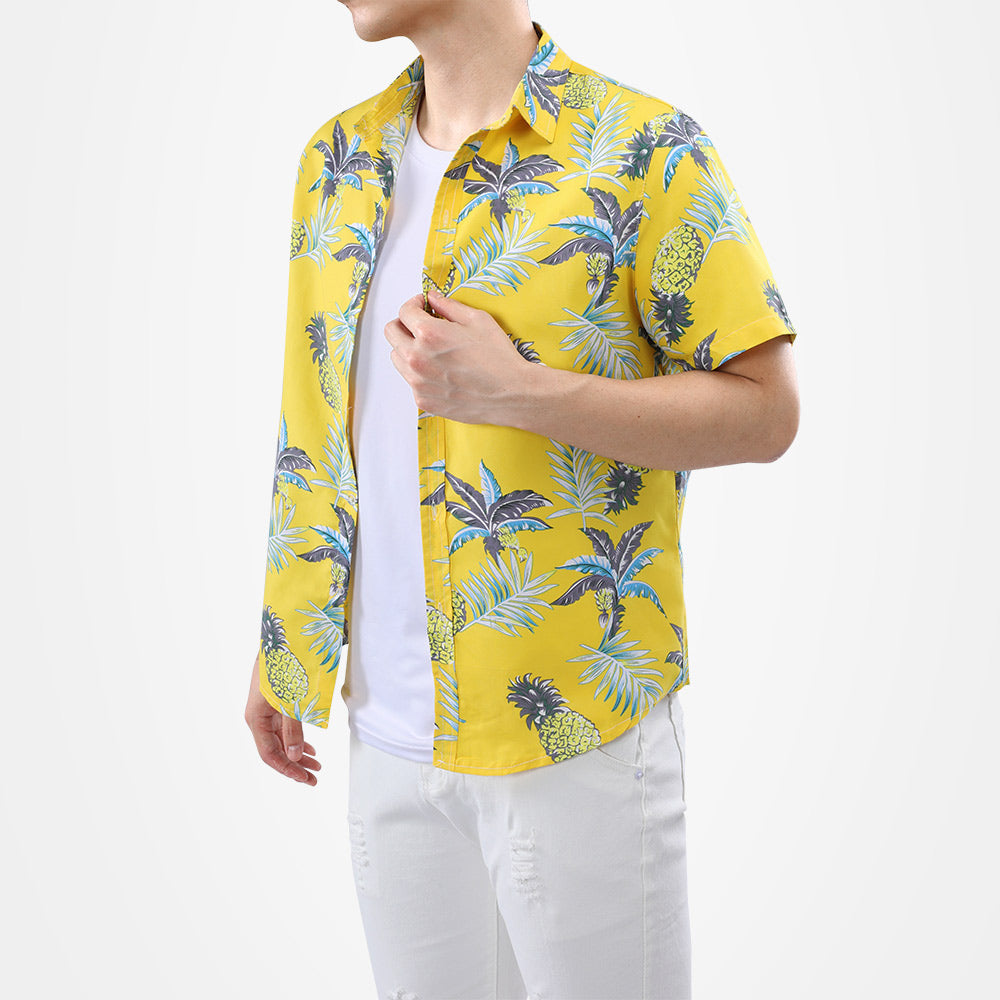 Pineapple Print Yellow Shirt For Men