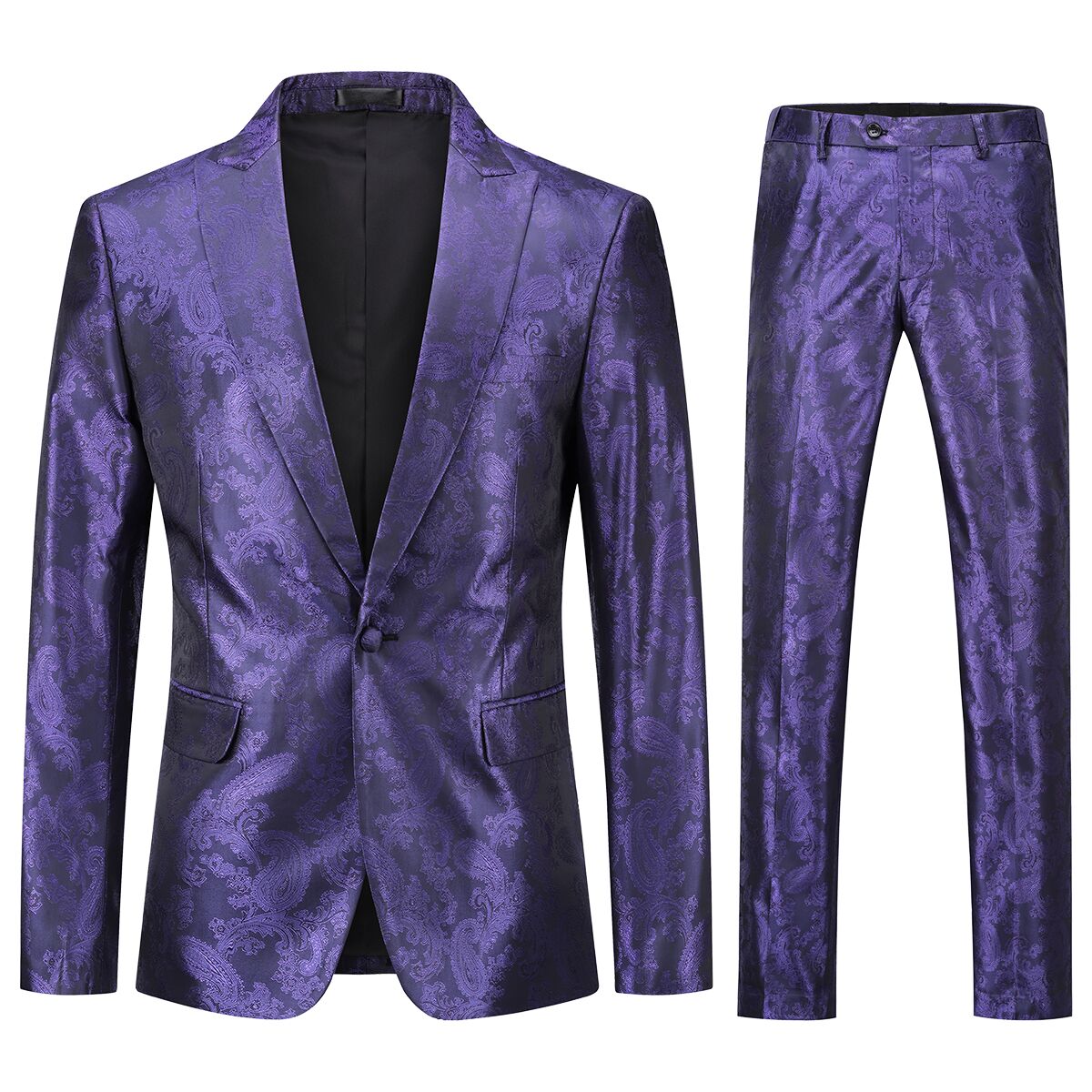 2-Piece Slim Fit Paisley Fashion Suit Purple
