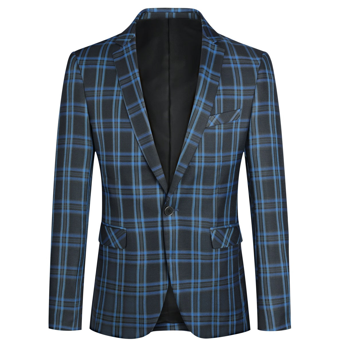 Plaid Stripe Suit Slim Fit 2-Piece Suit Blue