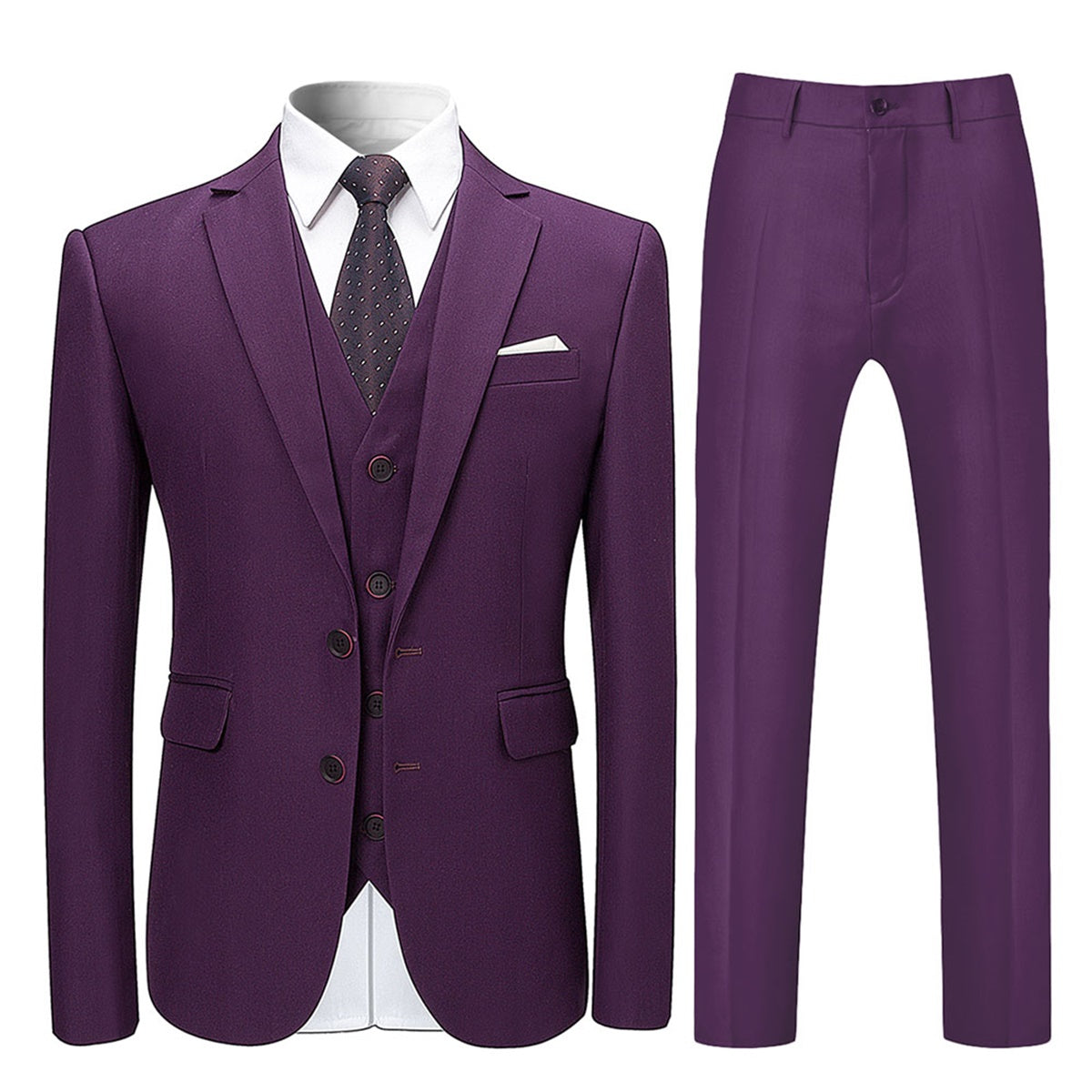 Mens 3-Piece Slim Fit Purple Suit