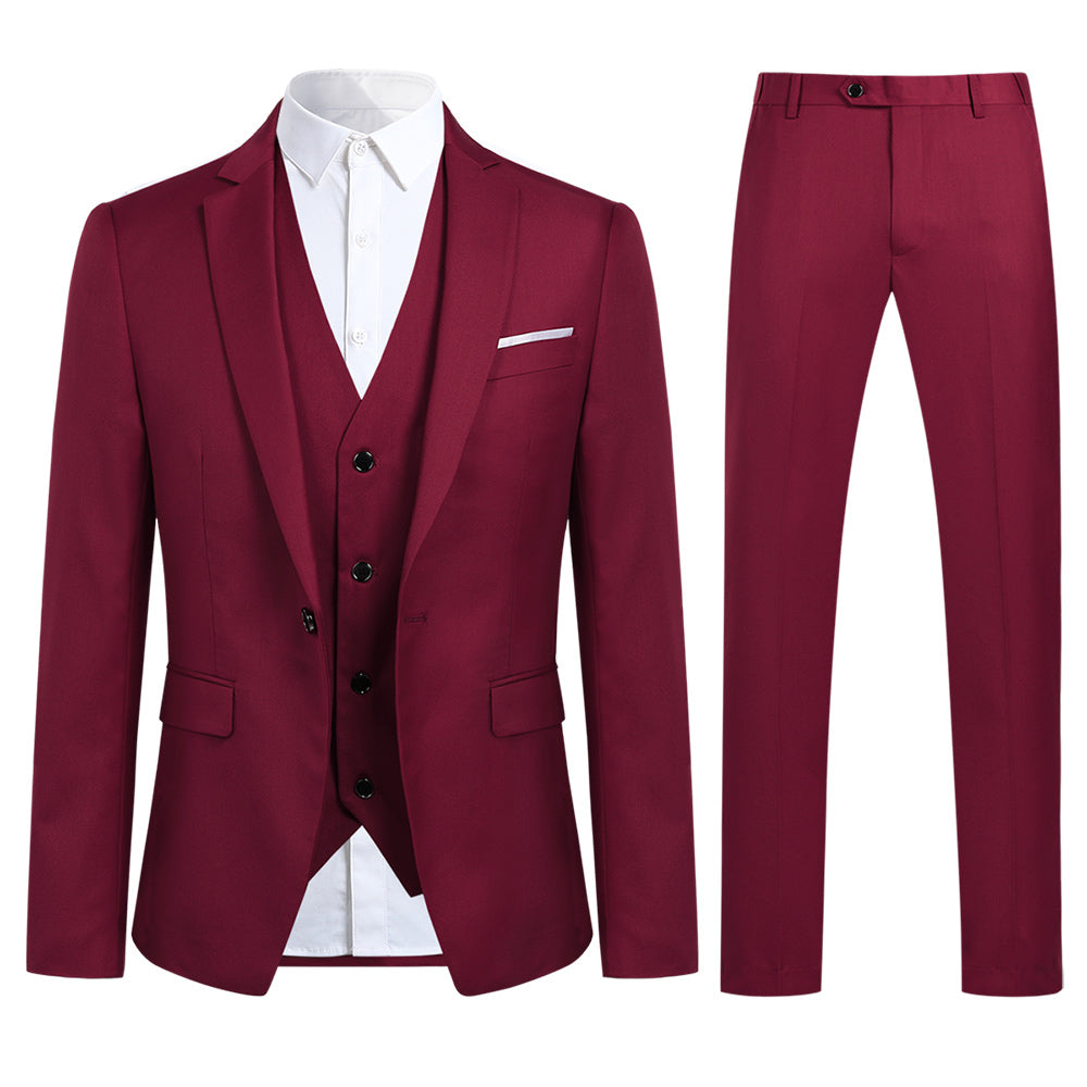 3-Piece Slim Fit One Button Fashion Maroon Suit