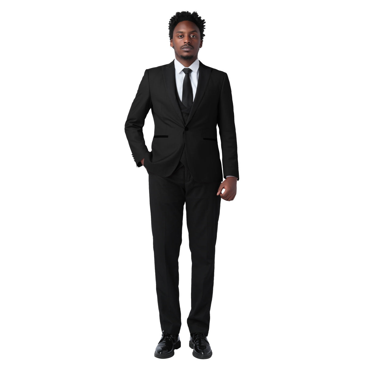 Black 3-Piece Slim Fit Tuxedo - One Button, Peaked Lapel