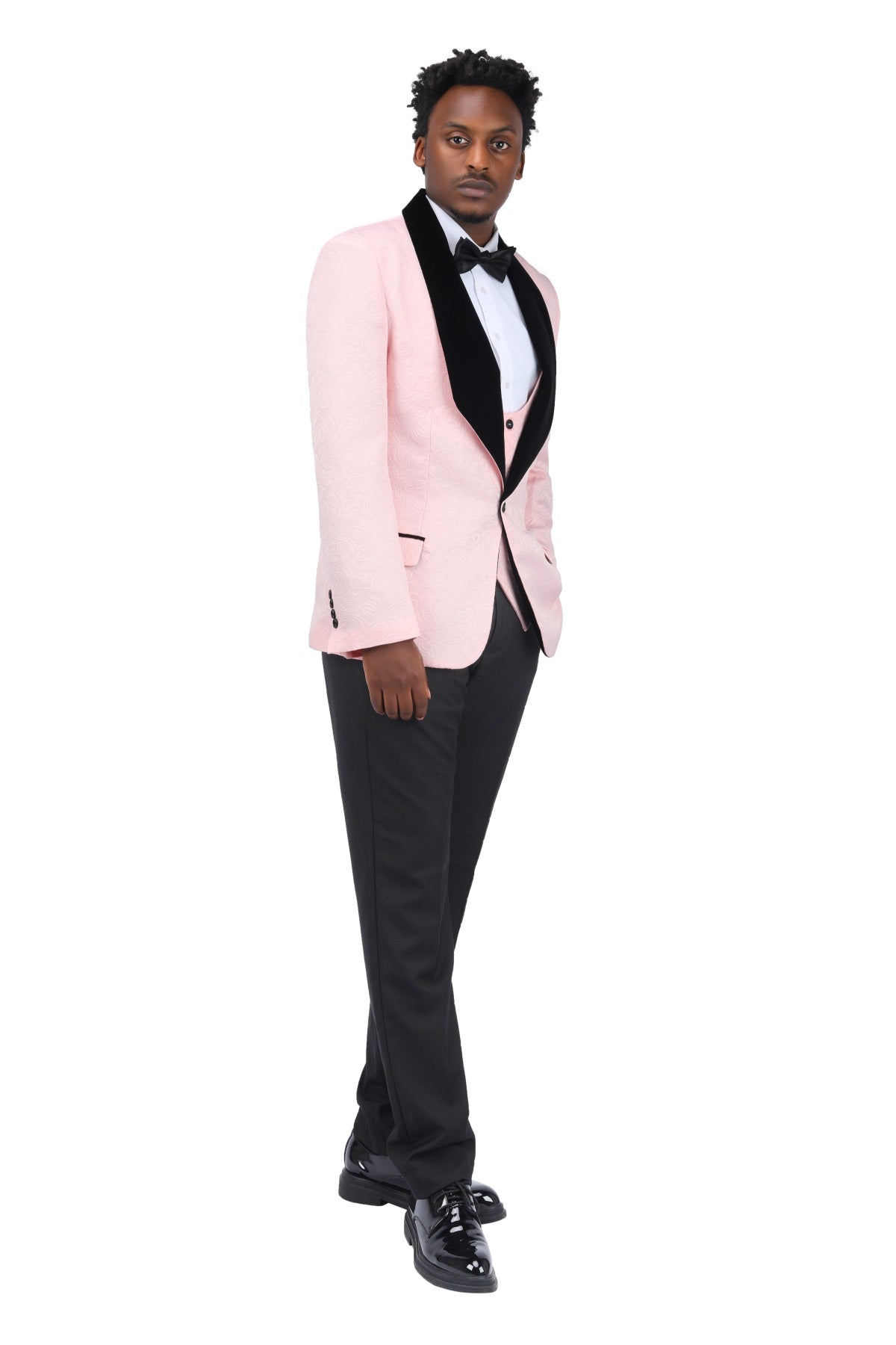 3-Piece Paisley Pink Suit Shawl Collar Suit