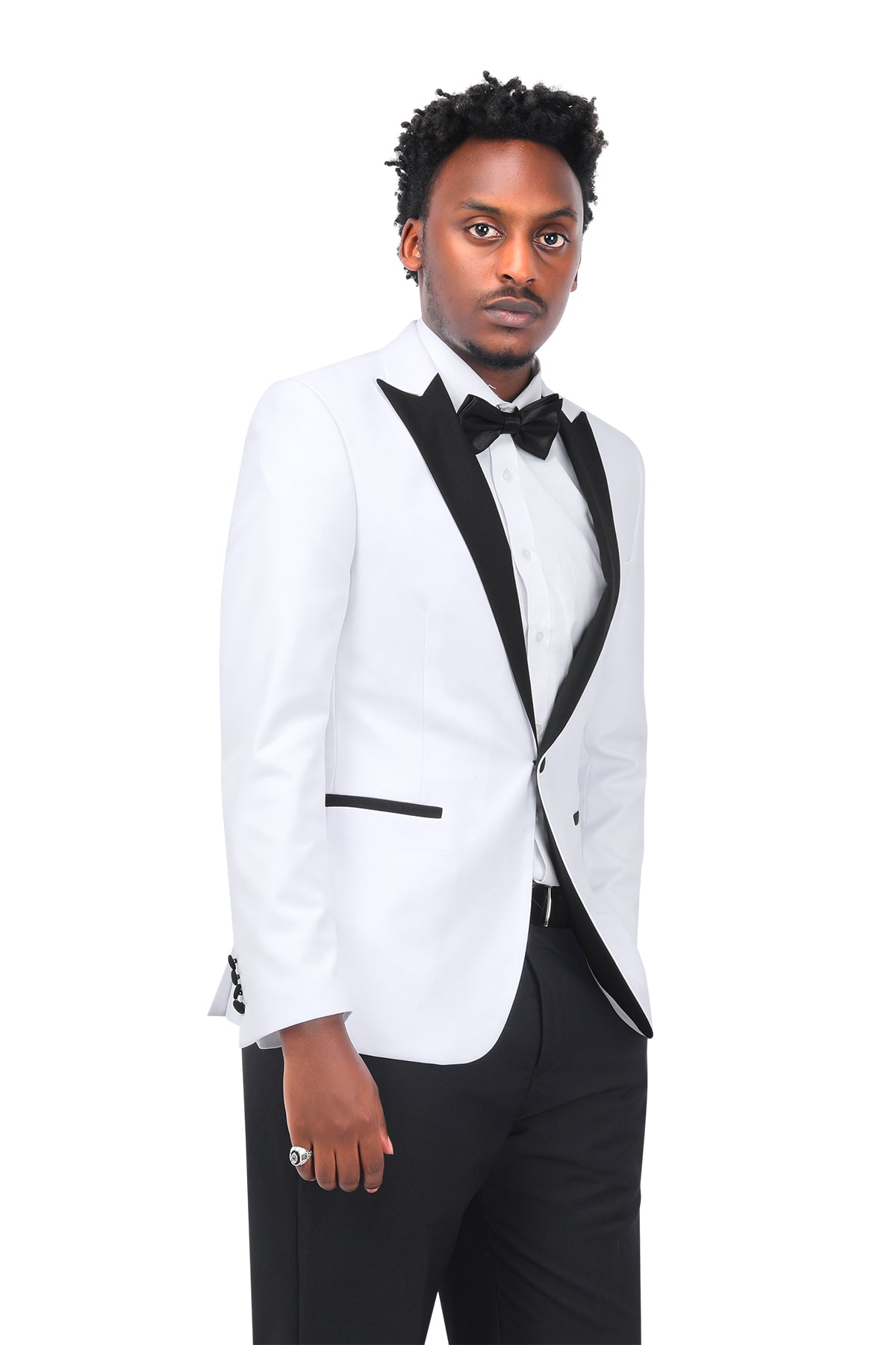 White 3-Piece Slim Fit Tuxedo - One Button, Peaked Lapel