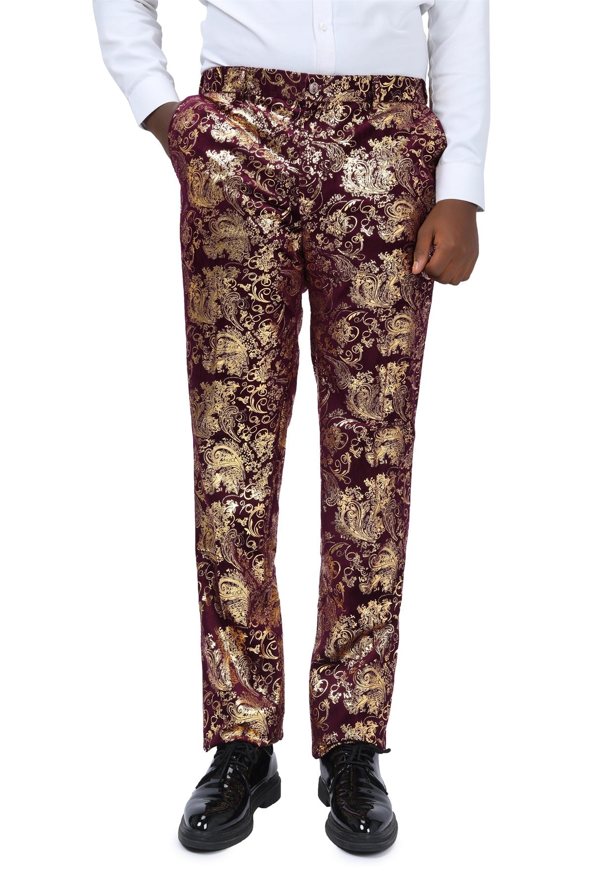 Red Gold Floral Suit - 2-Piece Slim Fit Elegant Attire