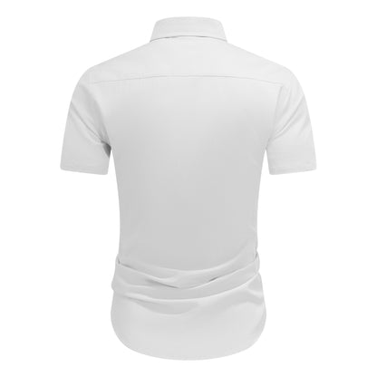 Herren Kurzarm Sommerhemd Regular Fit Leinenhemd Business Weiß