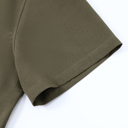 Herren Kurzarm Sommerhemd Regular Fit Leinenhemd Business Grün