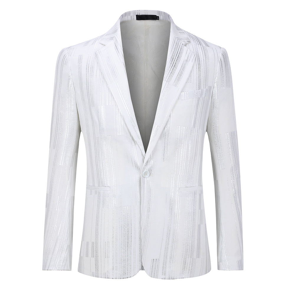 Silver Stripe Shiny Jacket Casual White Blazer Soft Velvet Fabric