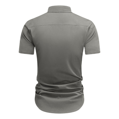 Herren Kurzarm Sommerhemd Regular Fit Leinenhemd Business Grau