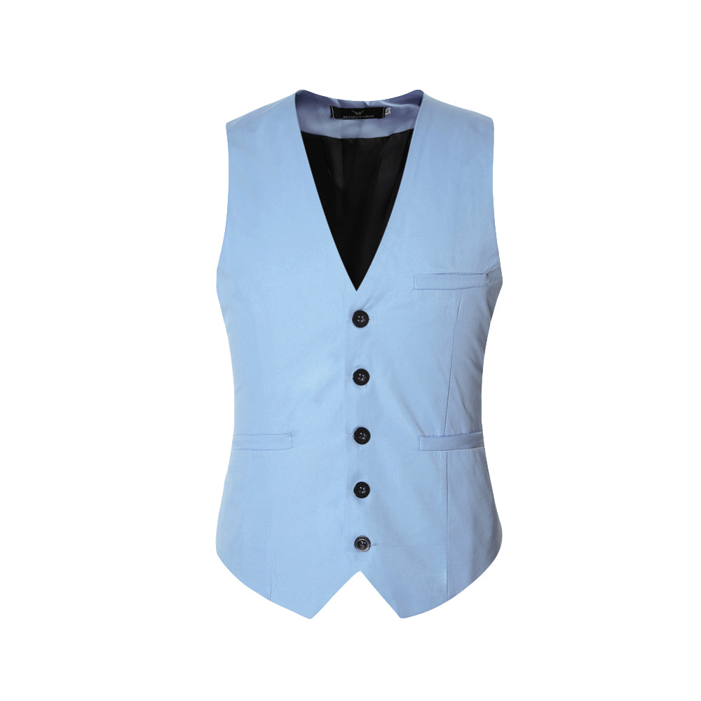 Slim Fit Solid Color Fashion Vest Light Blue