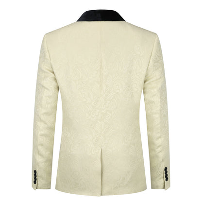 3-Piece Paisley Khaki Suit Shawl Collar Suit