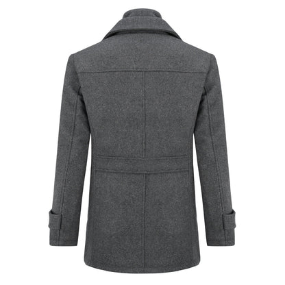 Men’s Solid Color Thick Double-Layer Collar Casual Overcoat Gray