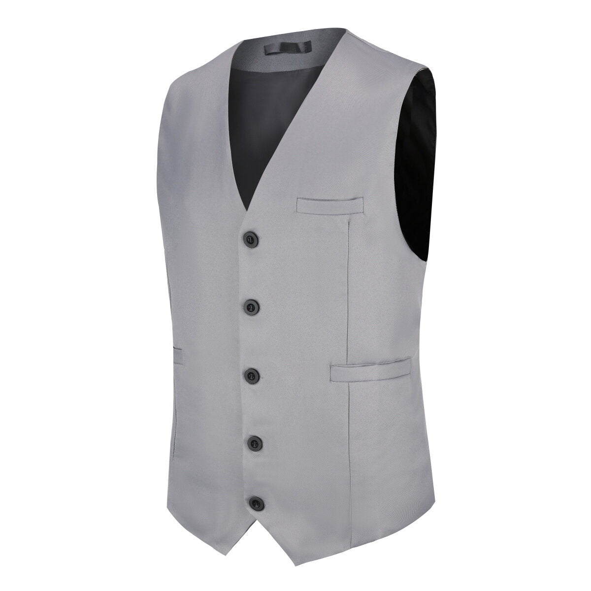 Slim Fit Solid Color Grey Fashion Vest