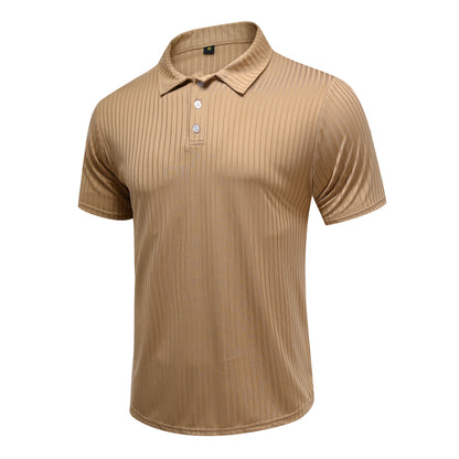 Herren Poloshirt mit Streifenmuster, kurzärmelig, Khaki