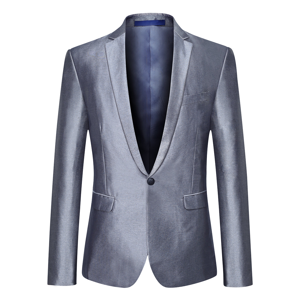 Two Piece Silver Suit One Button Suit