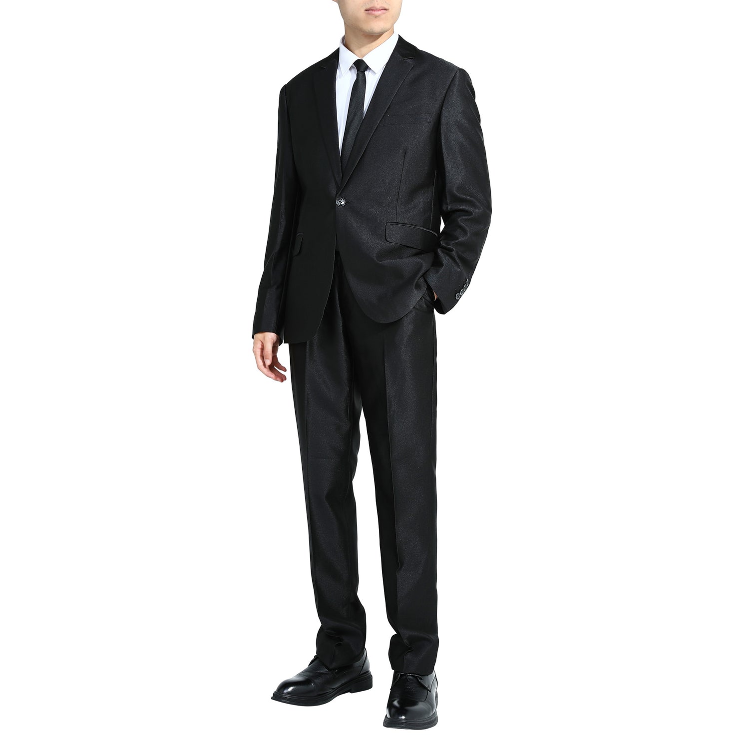 Two Piece Bright Black Suit One Button Suit