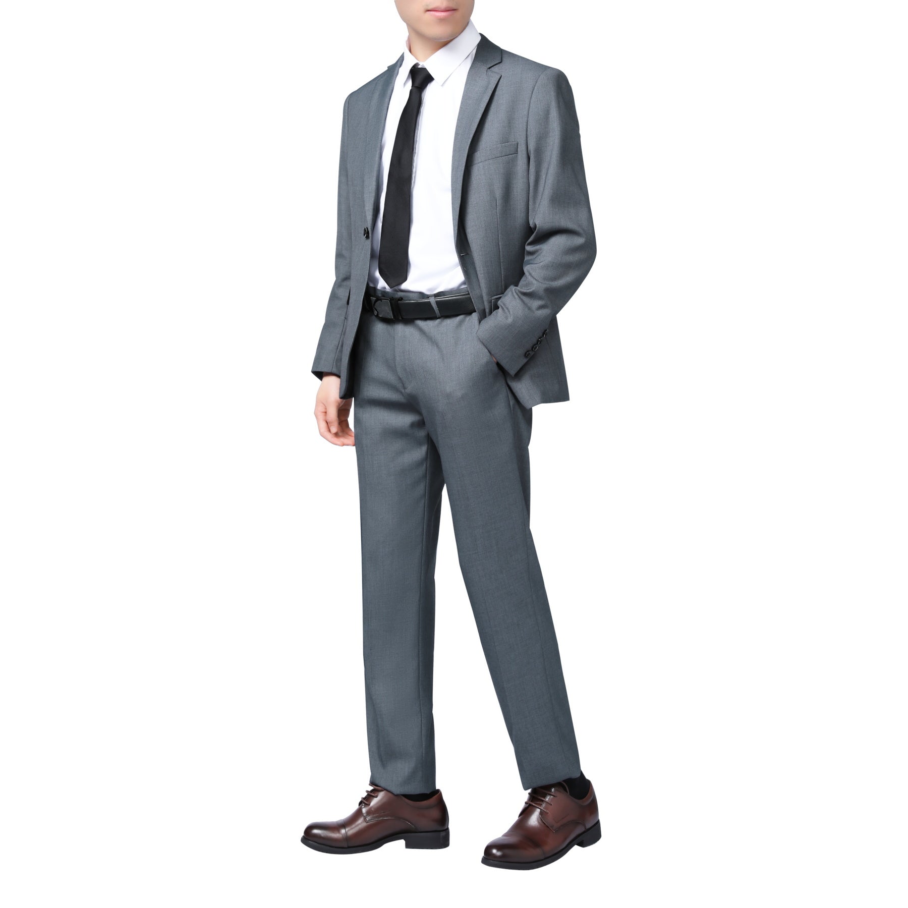 Two Piece Grey Suit One Button Suit