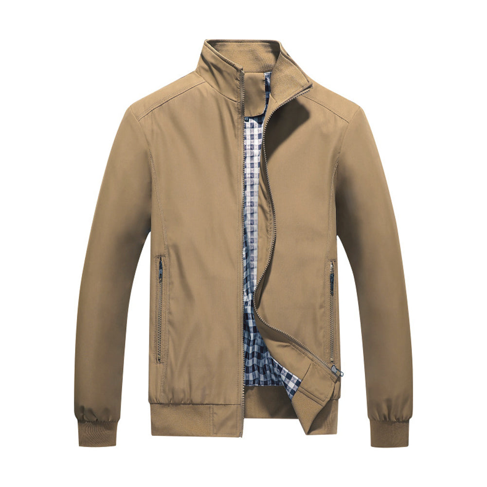 Mens Solid Stand Collar Jacket khaki